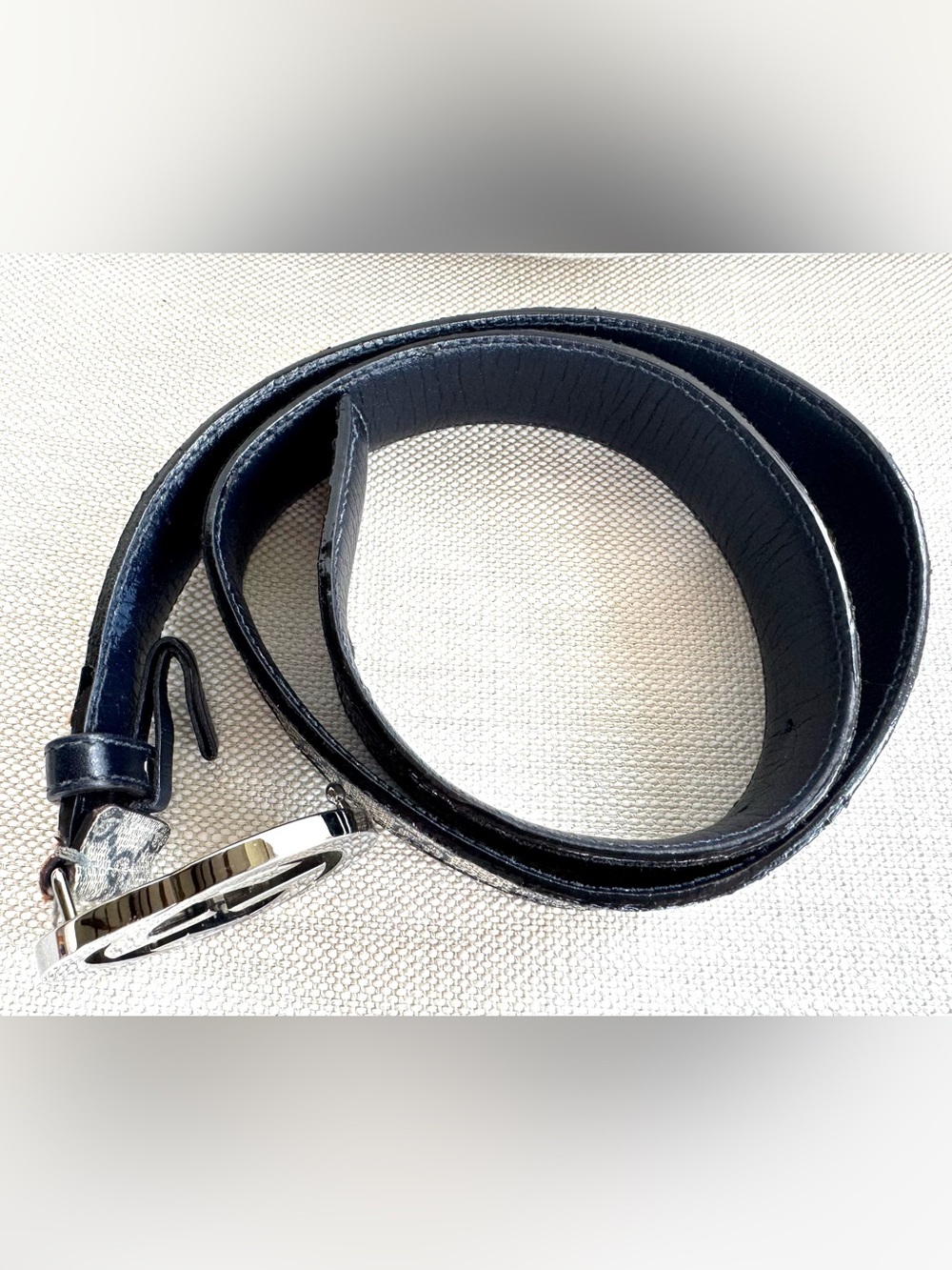 GUCCI GG Supreme Interlocking G Belt Blue Gray Monogram Leather 85/34 - Picture 9 of 10
